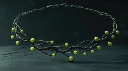 A custom-made gemstone necklace with a unique design, placed against a simple background.