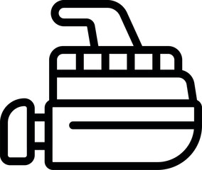 Boat engine with propeller and handle, designed as a simple black and white line art icon, ideal for nautical and marine related projects