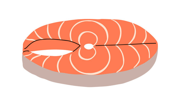recommend clip art: Fresh salmon steak slice. Cut piece, red-fleshed fish for cooking. Raw seafood. Trout, cross-section, healthy fat and protein eating. Flat graphic vector illustration isolated on white background