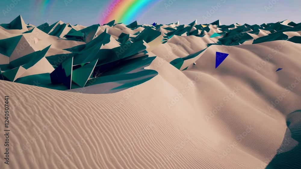 Aufkleber a desert dune collage in teal and sandy beige, accentuated by geometric shards of color and a floati