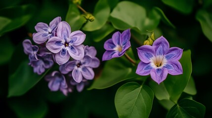 Stunning Purple Lilac and Star Flower Blooms in Lush Green Foliage