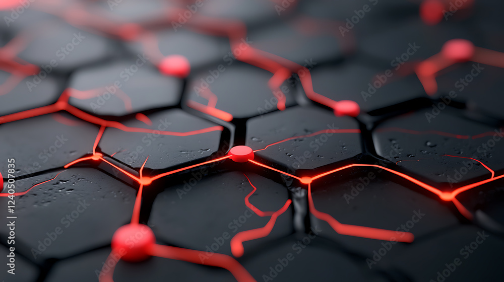 Poster dynamic electric patterns illuminating a hexagonal grid abstract design digital art dark background 