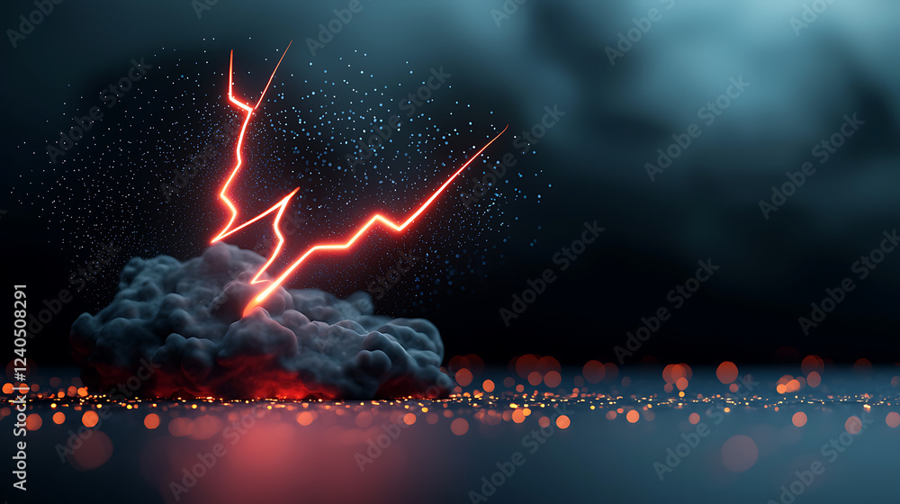 Poster dynamic lightning strikes over dark clouds digital artwork sci-fi environment atmospheric perspectiv