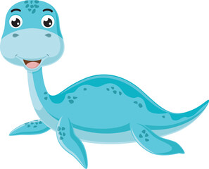Cartoon little plesiosaurus on white background