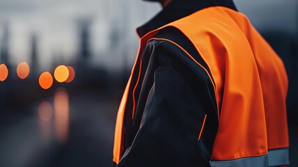 Fototapeta premium peak energy demand concept. Safety worker in reflective vest during twilight.