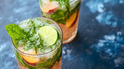 Refreshing Peach Mint Lime Summer Cocktails in Glasses