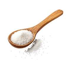 Sea salt in a wooden spoon isolated on transparent background Generative Ai
