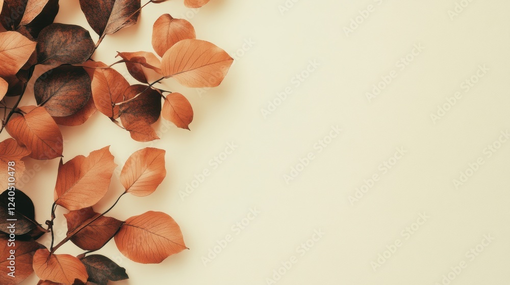 Fototapete autumn leaves arranged on a neutral background create a warm, inviting space for text insertion duri
