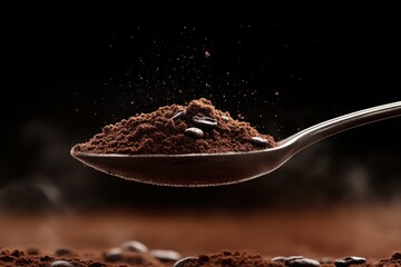 Spoonful of coffee: aromatic fine texture rich beans