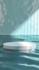 white round podium water surface sunlight shadows minimal background product presentation mockup