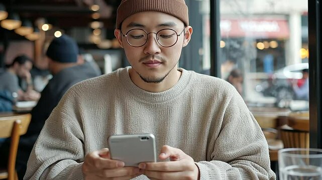 Recent Immigrant Using Translation App to Order Food