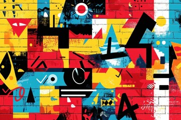 Abstract Geometric Graffiti Wall Art Design