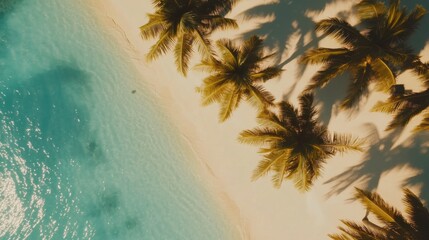 Aerial View of Tropical Beach with Palm Trees and Clear Water