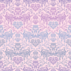 Birds and Floral Seamless Pattern: Elegant Vector Illustration for Fabrics, Wallpapers, and Packaging Design