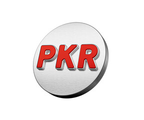 Vibrant Red Pakistani Rupee Currency Symbol On A Metallic Silver Disc Icon 3D Illustration