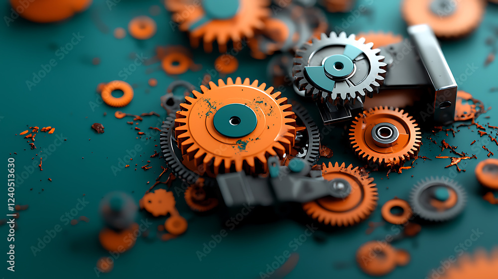 Poster deteriorating mechanisms of rusted gears and malfunctioning algorithms workshop macro photography in