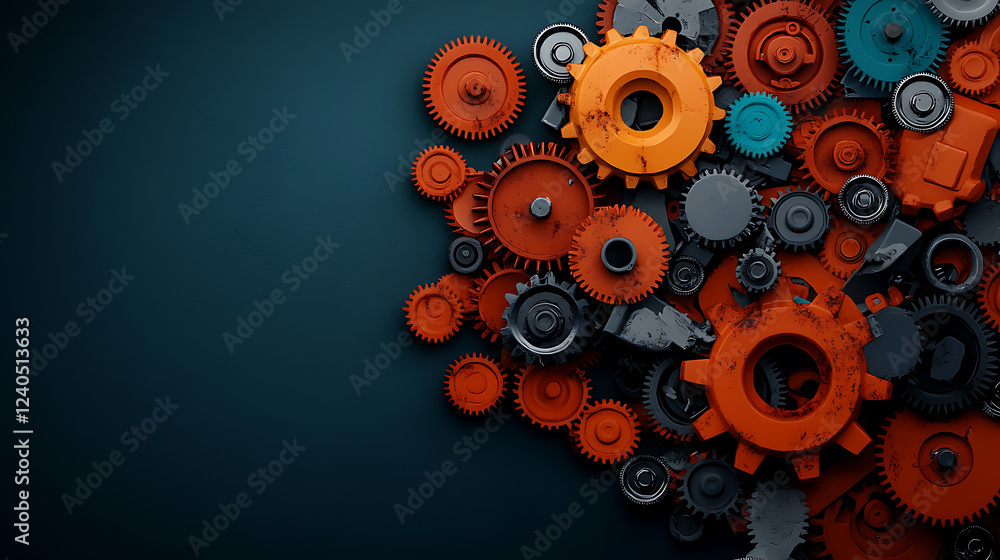 Poster corroding gears and broken algorithms abstract art composition digital illustration industrial envir