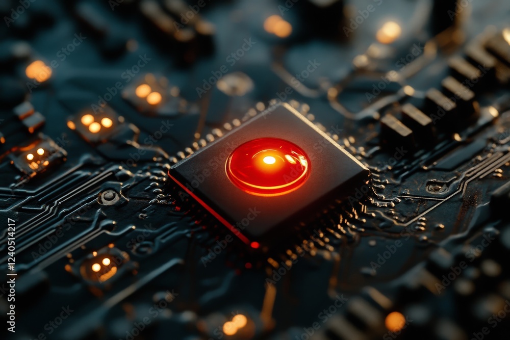 Leinwandbilder intricate electronic circuit board with illuminated component highlighting technology dynamics