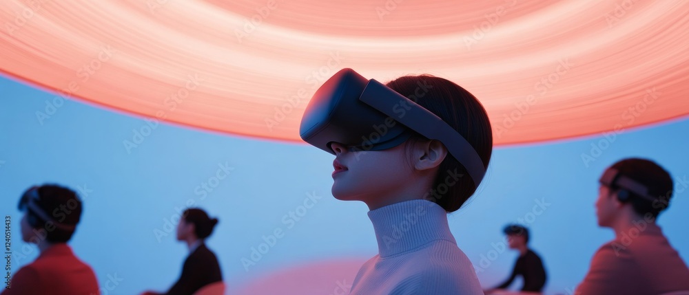 Aufkleber futuristic digital collaboration space holographic vr meeting room in south korea with dynamic light