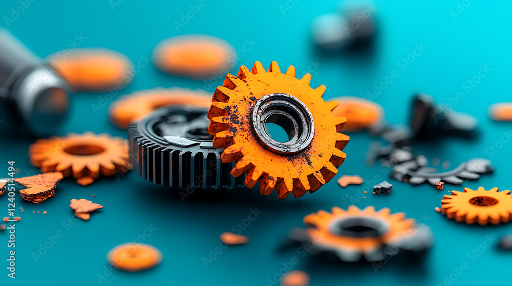 Poster mechanical gear failure analysis engineering workshop technical content creative studio close-up vie