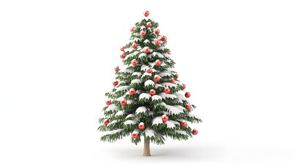 Fototapeta premium Snowy Christmas Tree with Colorful Ornaments and in Festive Winter Scene