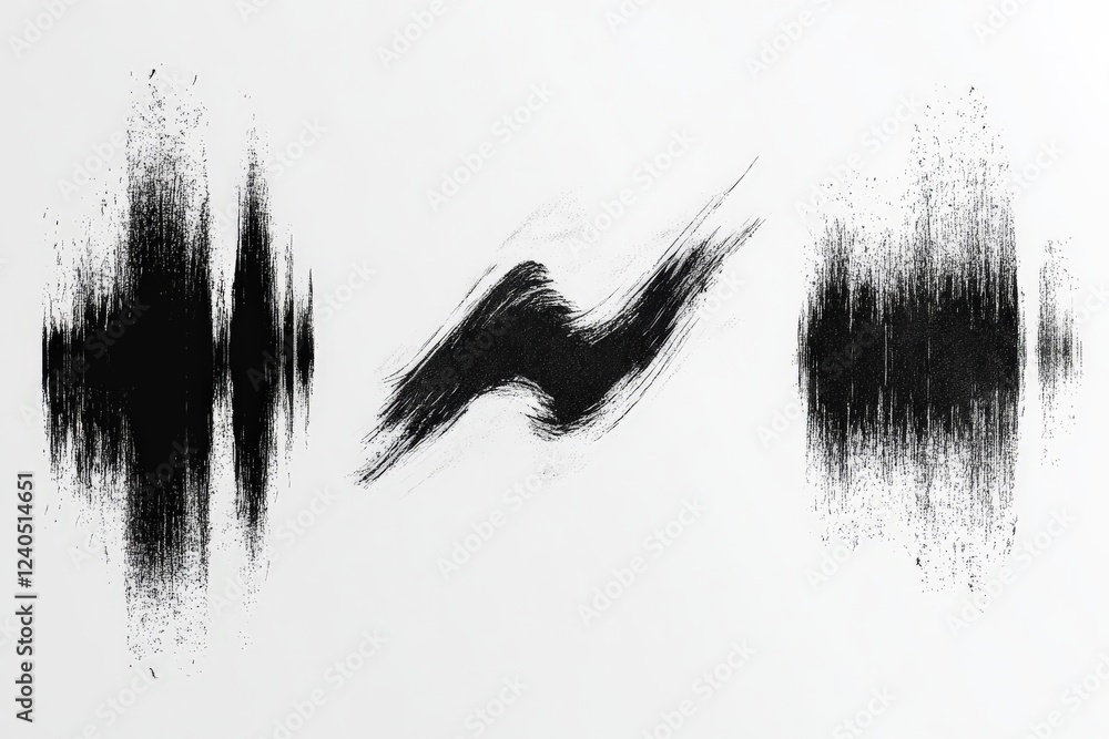 Poster Abstract sound waves depicted in black and white with varying textures and shapes