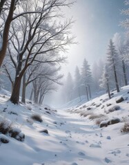 Snowflakes falling on a winter wonderland landscape, serene landscape, snowflake, wintry scene