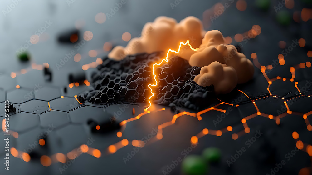 Poster dynamic lightning striking a futuristic network abstract digital art high-tech environment close-up 