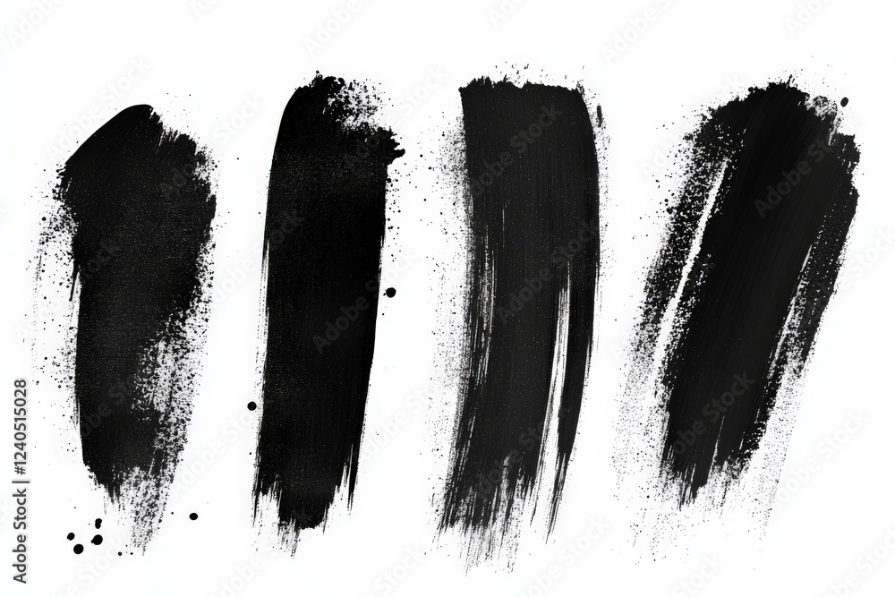 Poster Diverse black paint strokes displaying various textures and application styles on a white background