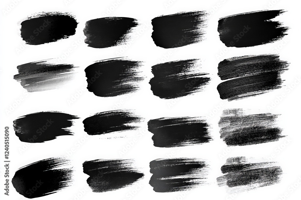 Poster various black paint strokes showcasing texture and style for creative art projects and design applic