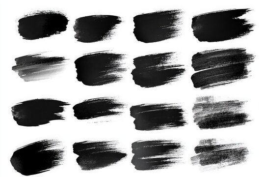 Various black paint strokes showcasing texture and style for creative art projects and design applications