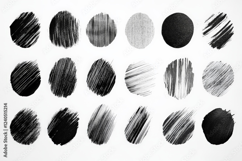 Fototapete artistic display of black and white brush strokes arranged in a grid format showcasing texture and c