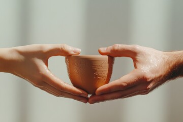 Mindful Artisan Pottery Close-Up of Intertwined Hands Crafting a Clay Pot - Sensory Experience for Creative Workshops and Home Decor Inspiration
