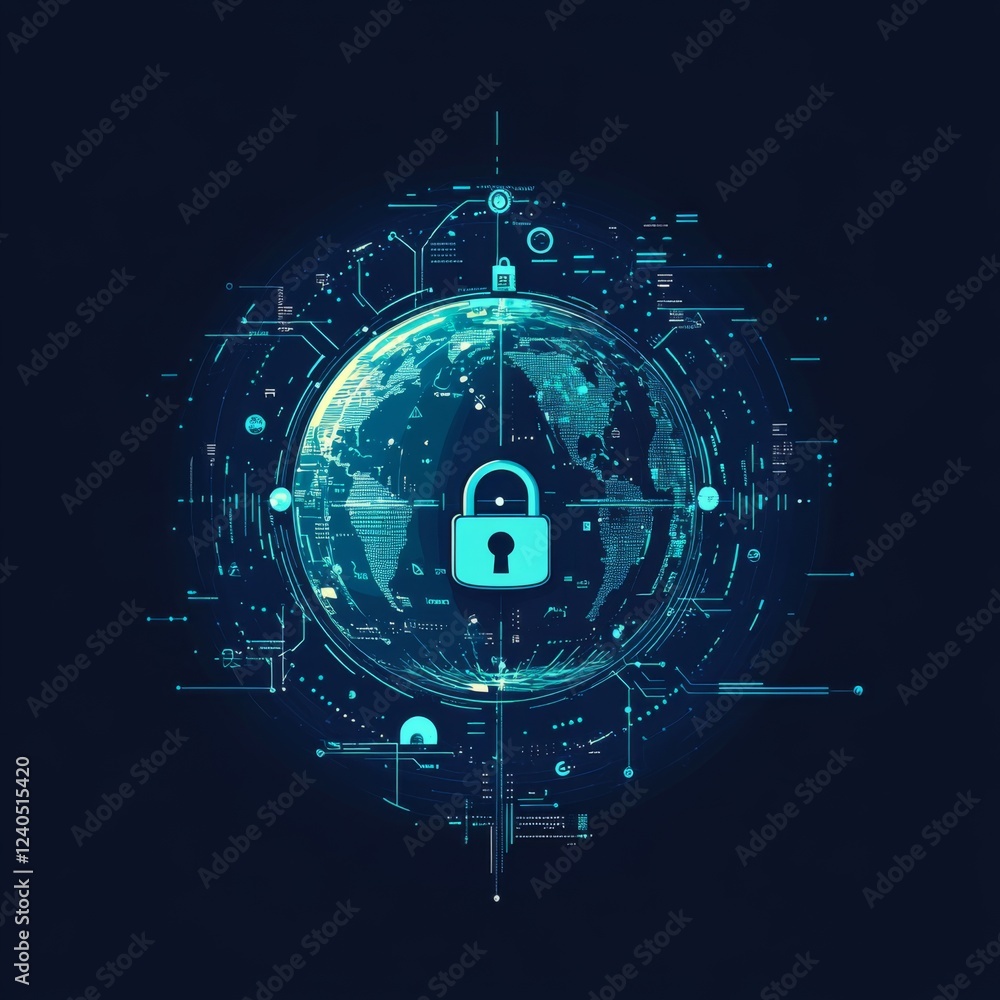 Poster digital security and cyber protection concept with lock icon on background