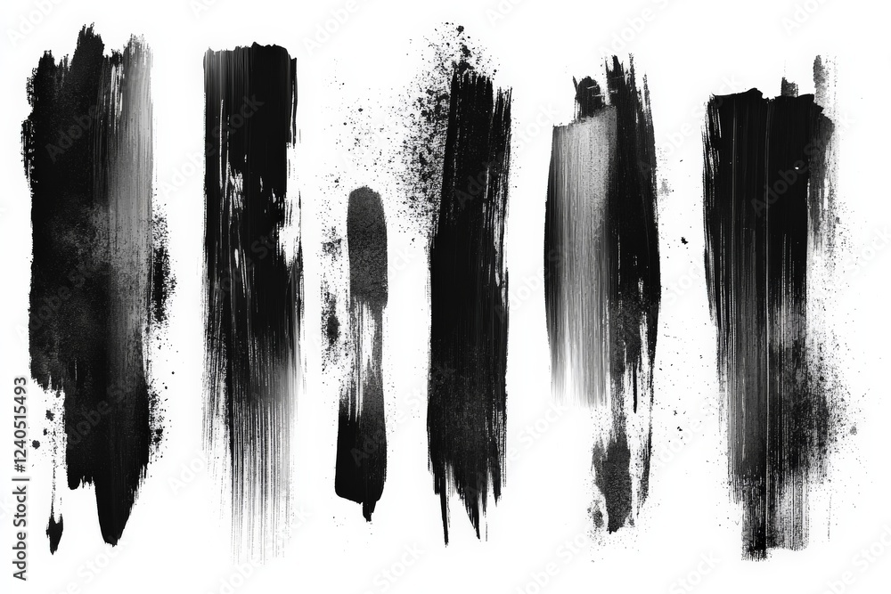Poster Exploring diverse textures and patterns of black paint streaks on a white background created for artistic inspiration
