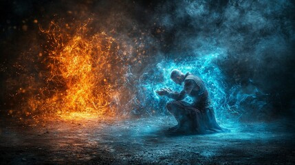 Obraz premium Warrior training in a mind-controlled realm fantasy landscape digital art ethereal environment dramatic viewpoint
