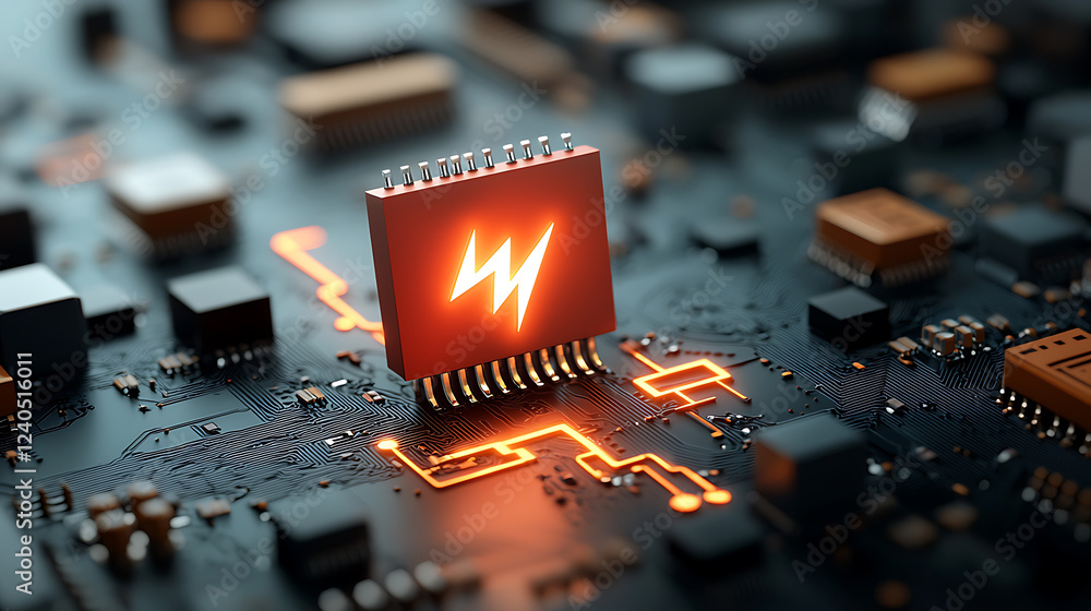 Poster dynamic energy flow in circuit boards technology lab digital imagery futuristic environment close-up