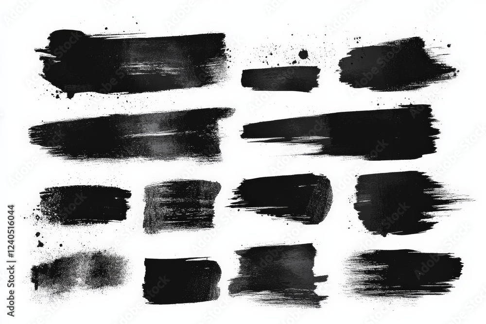 Poster Various black paint strokes displayed creatively on a white background for artistic design and graphic projects