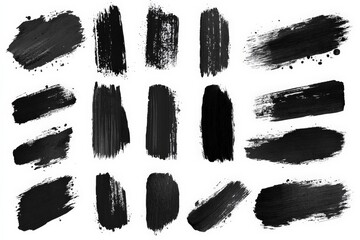 Various black paint strokes arranged in a grid pattern showcasing diverse textures and techniques