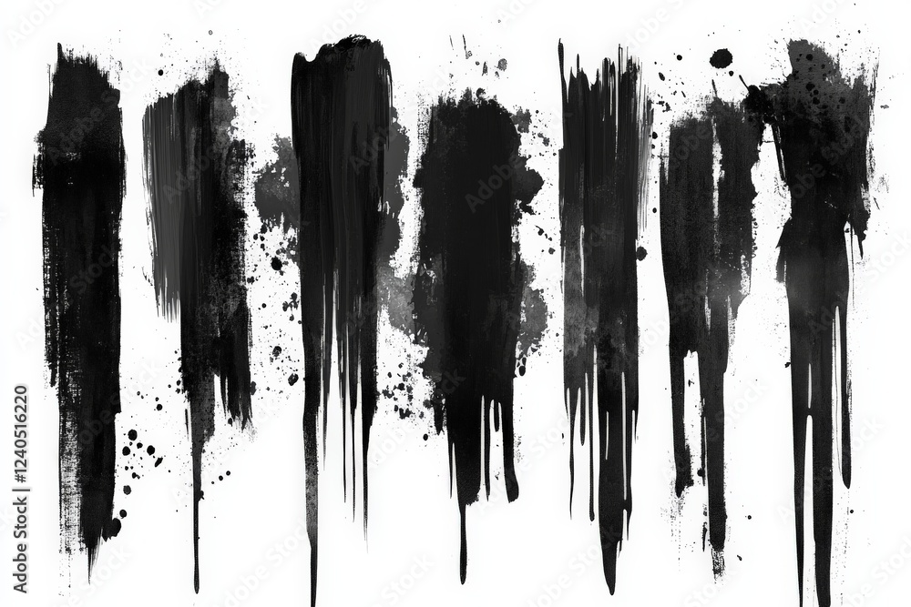 Aufkleber Creative black paint drips displayed on a white background showcasing artistic texture and movement