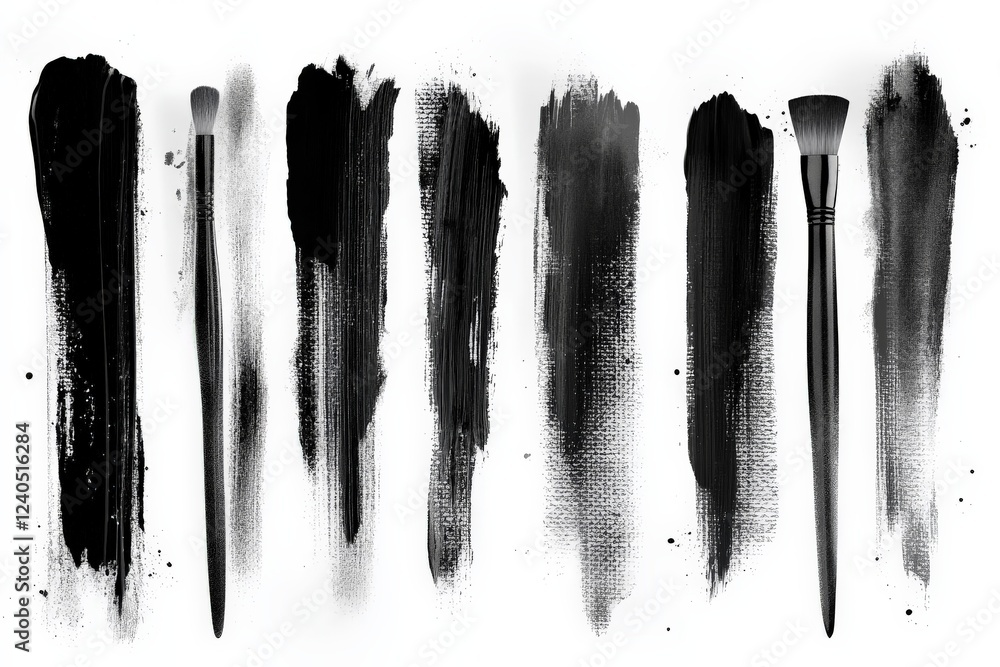 Aufkleber artistic black paint strokes and brushes arranged creatively on a white background showcasing the ve