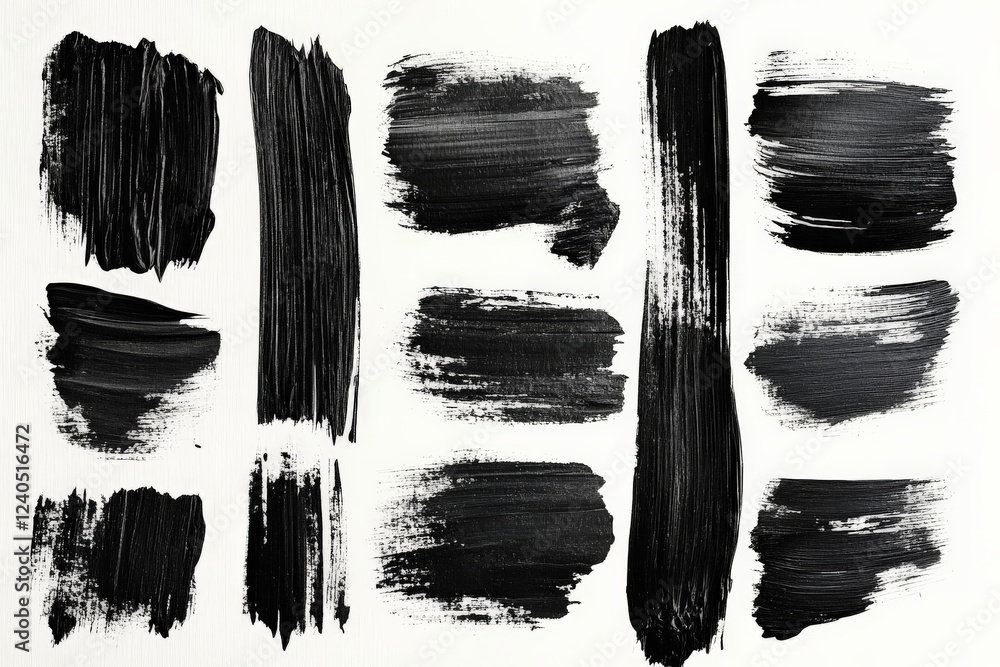 Poster black paint strokes on a white canvas showcasing artistic texture and technique in paint application
