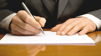 契約書にサインするビジネスマンの手元
