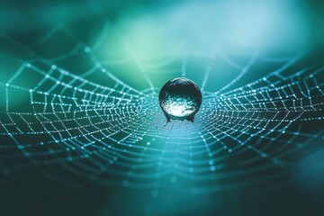 Spider web in morning dew capturing light reflections