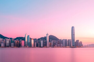 Obraz premium Twilight Urban Panorama Futuristic Skyline in Vibrant Hues Capturing Modern Megalopolis Growth - Dynamic Cityscape Visuals for Digital Marketing and Real Estate Development