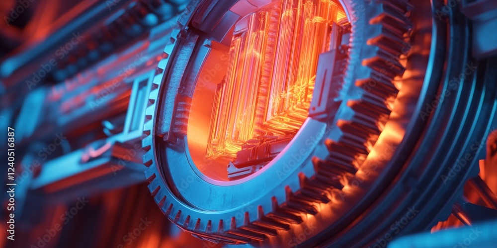 Fototapete futuristic industrial aesthetic illuminated metal gears and advanced robotics in high-tech manufactu