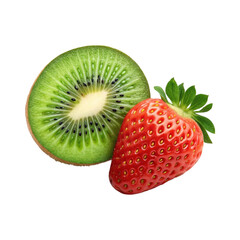 Kiwi and strawberries isolated on transparent background Generative Ai
