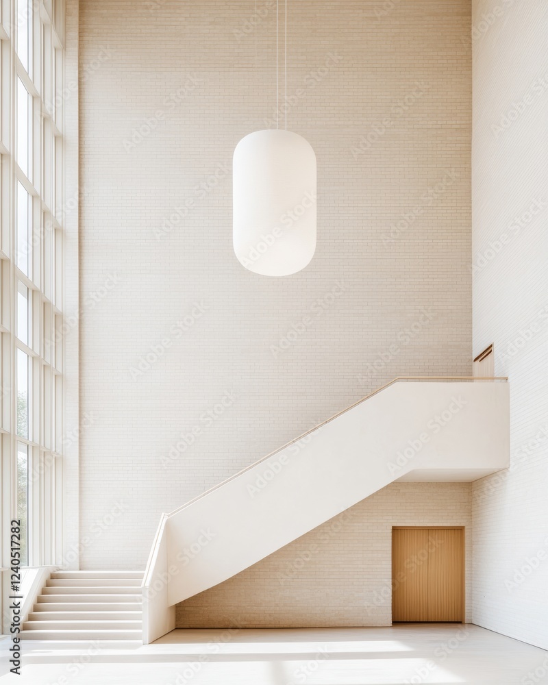 Poster minimalist architecture in campus spaces sleek modern staircase with natural light and textured wall
