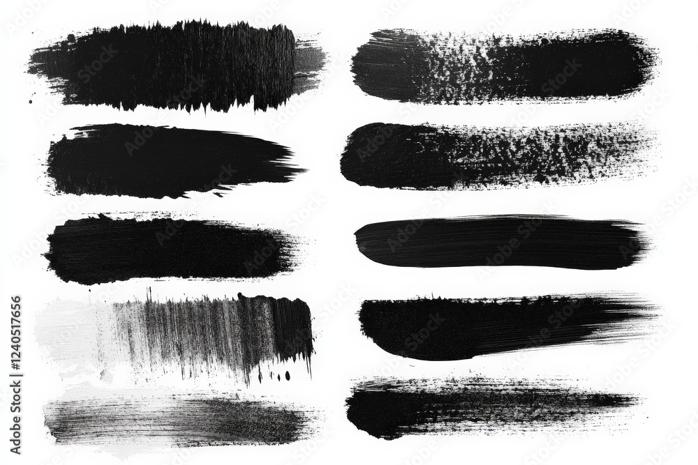 Aufkleber various black paint strokes showcasing diverse textures and techniques for artistic expression and d