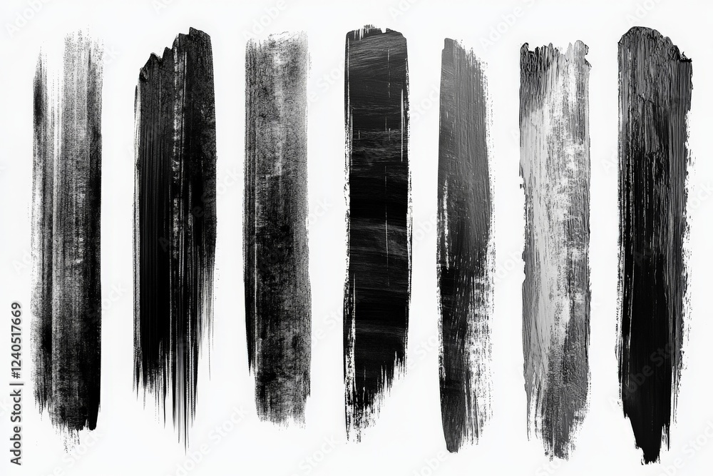 Poster various black and white brush strokes create a striking abstract composition on a white background